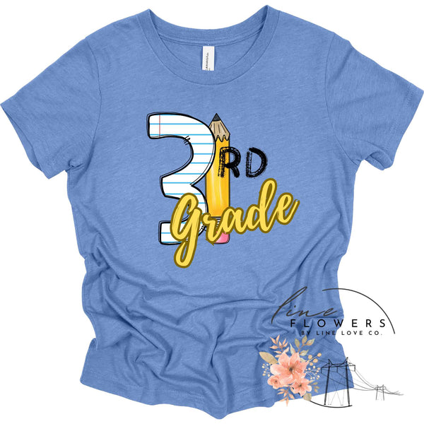 Third Grade Notebook and Pencil Back to School T-Shirt